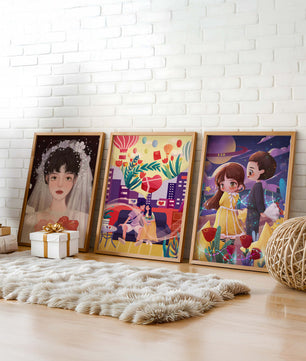 Ensemble de trois illustrations artistiques au style coloré