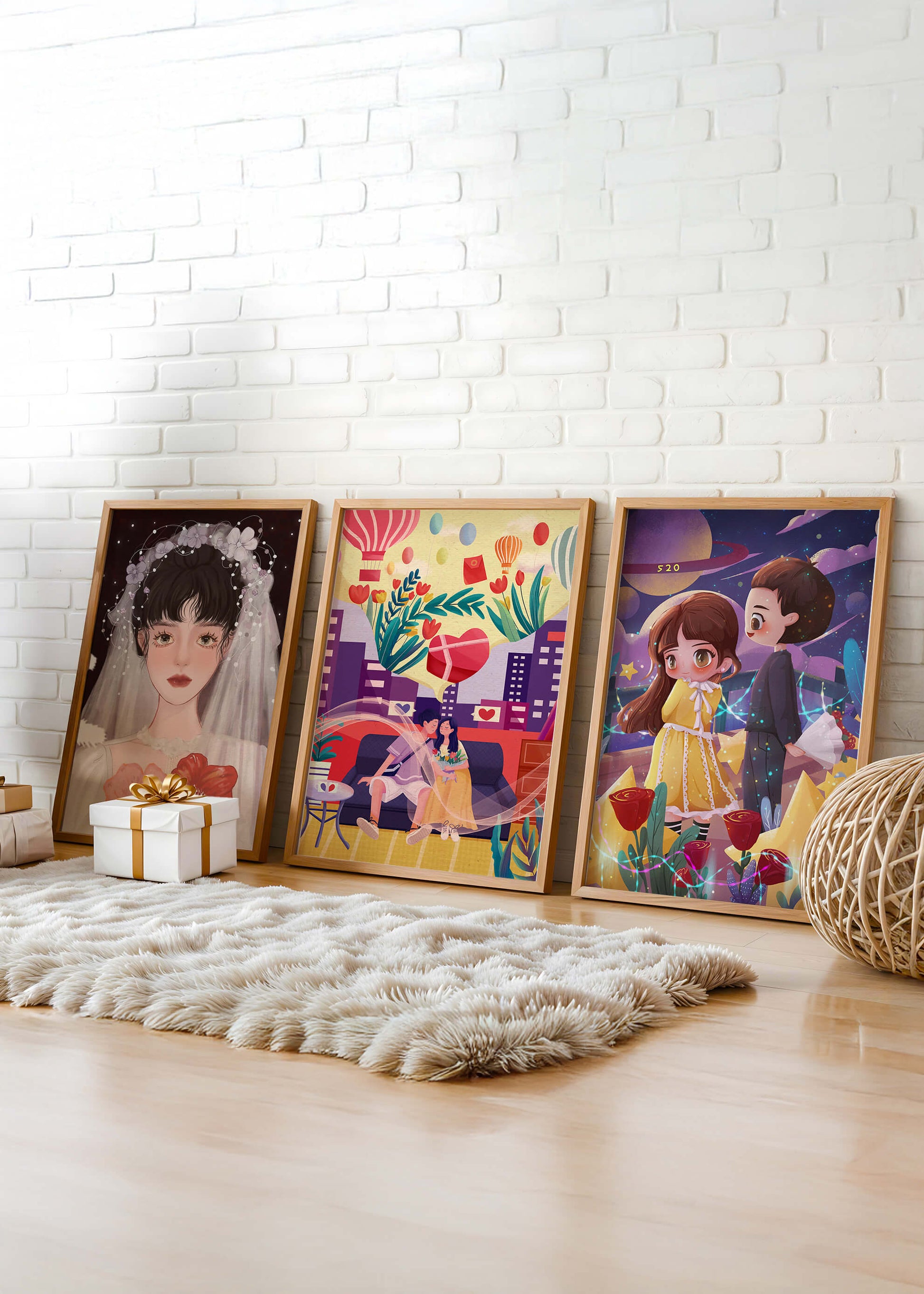 Conjunto De Tres Ilustraciones Artísticas Con Estilo Colorido