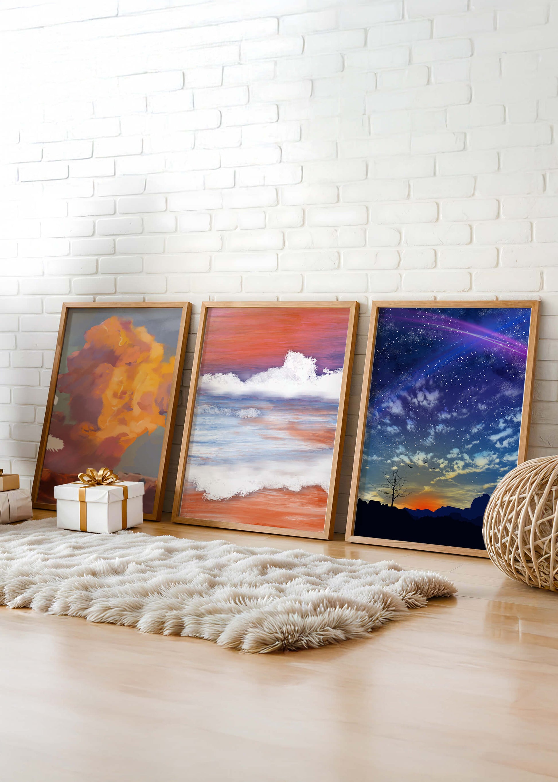 Pinturas Abstractas De Cielo Y Paisaje Sin Marco