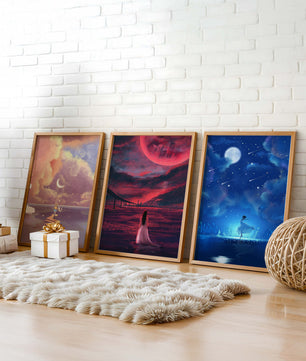 Décoration murale moderne avec œuvres d'art sans cadre