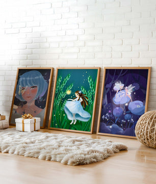 Set aus drei Kunstwerken mit Fantasymotiven