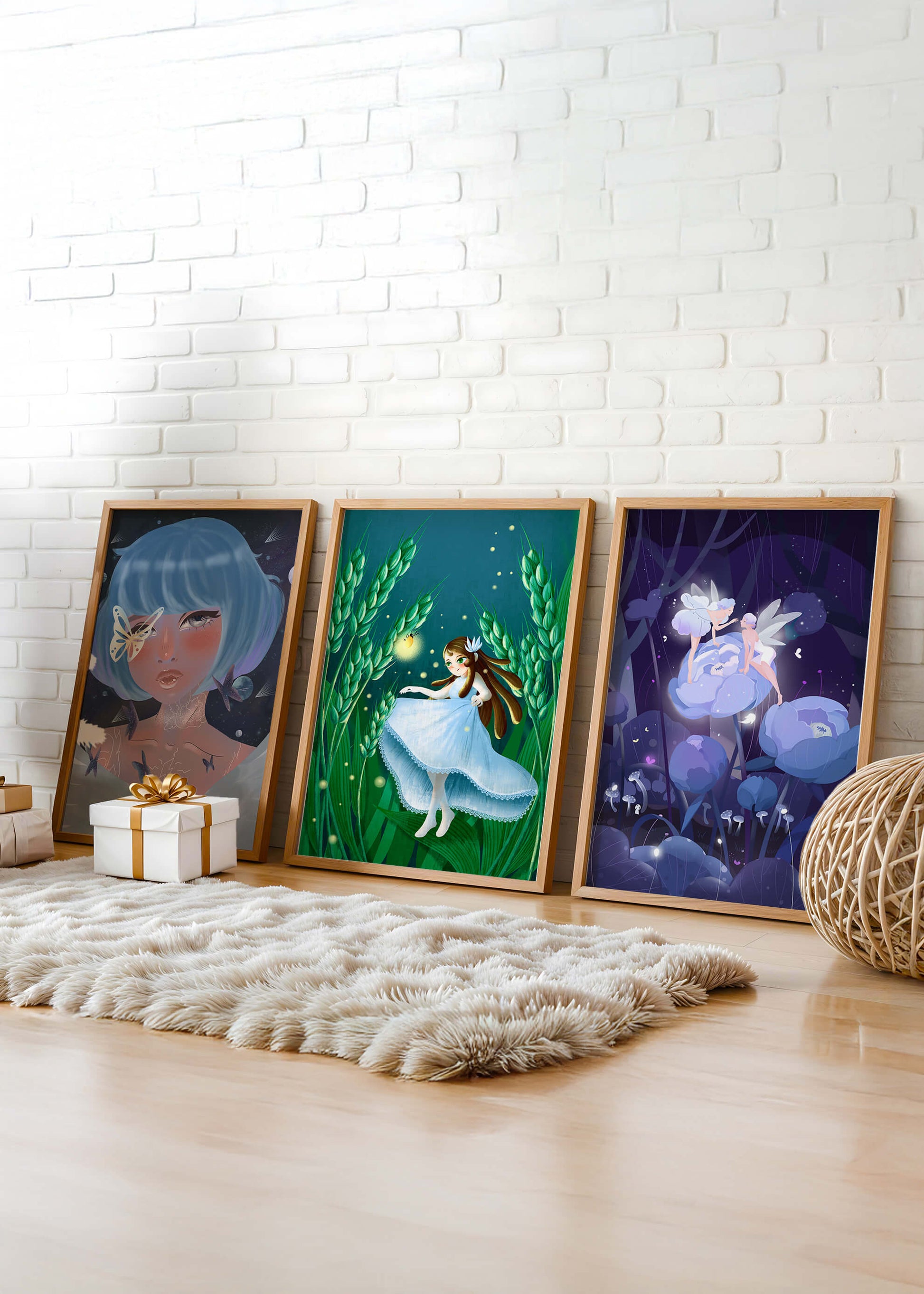 Set aus drei Kunstwerken mit Fantasymotiven