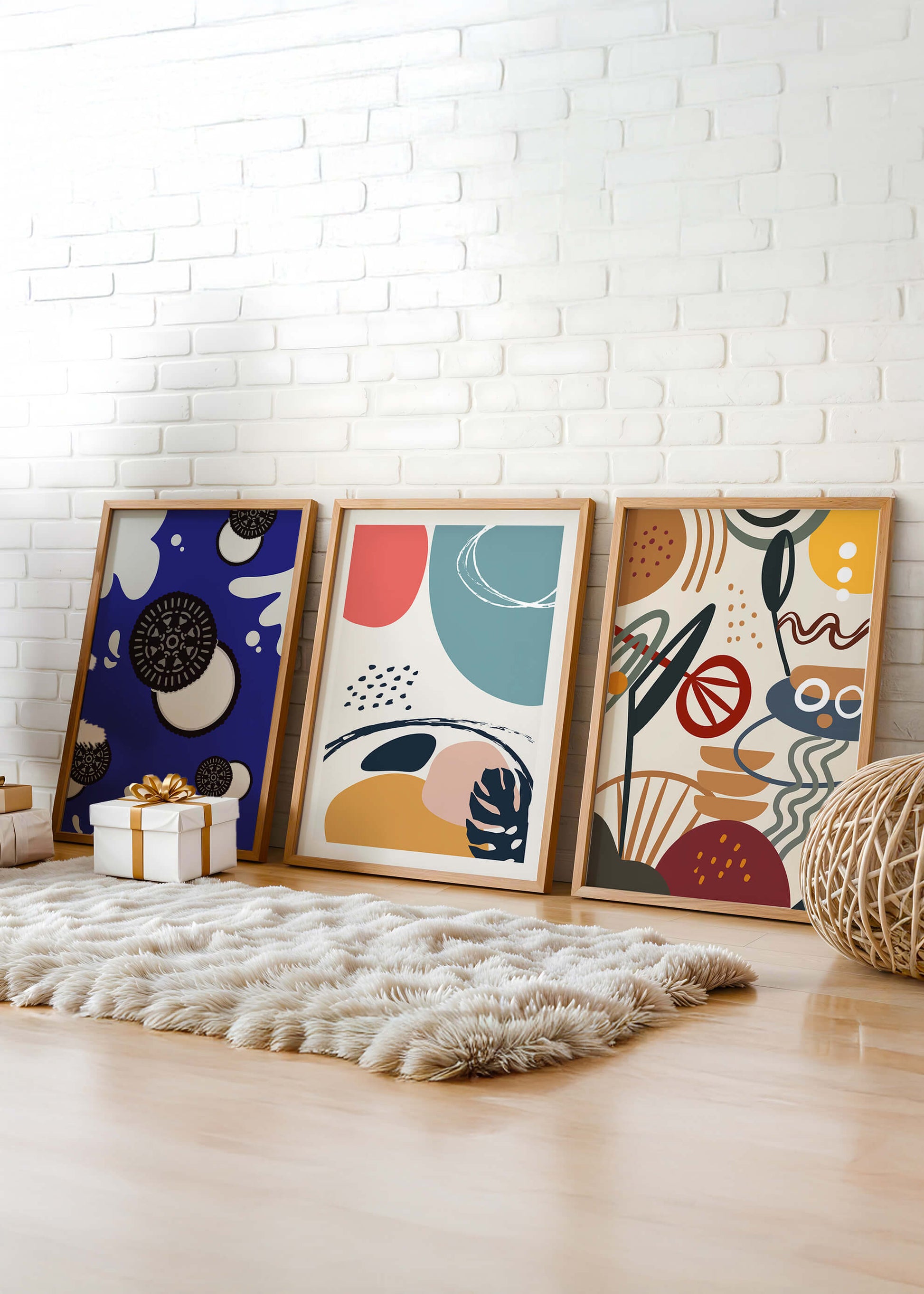 Ensemble de Trois Œuvres d’Art Abstrait aux Couleurs Vibrantes