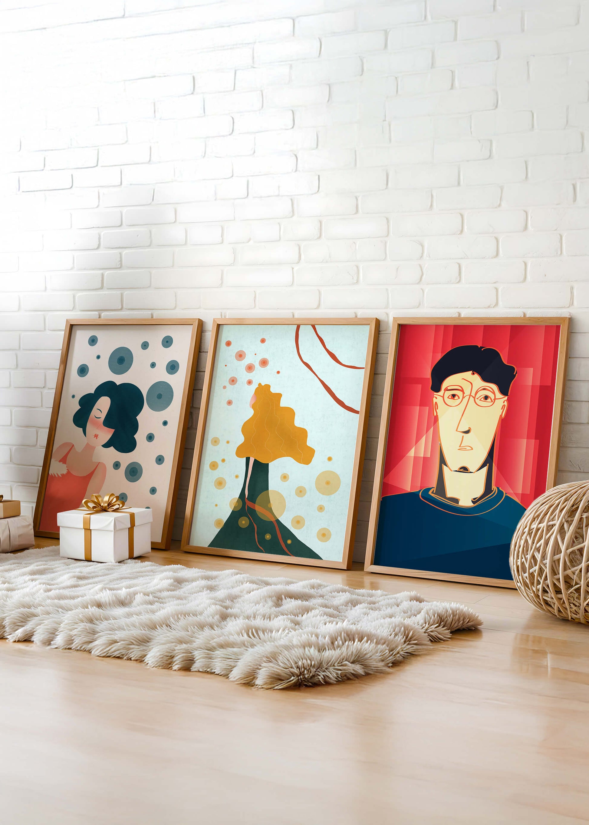 Triptyque d'art moderne avec impressions originales colorées