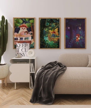 Triptyque d’illustrations fantastiques pour décoration enfantine