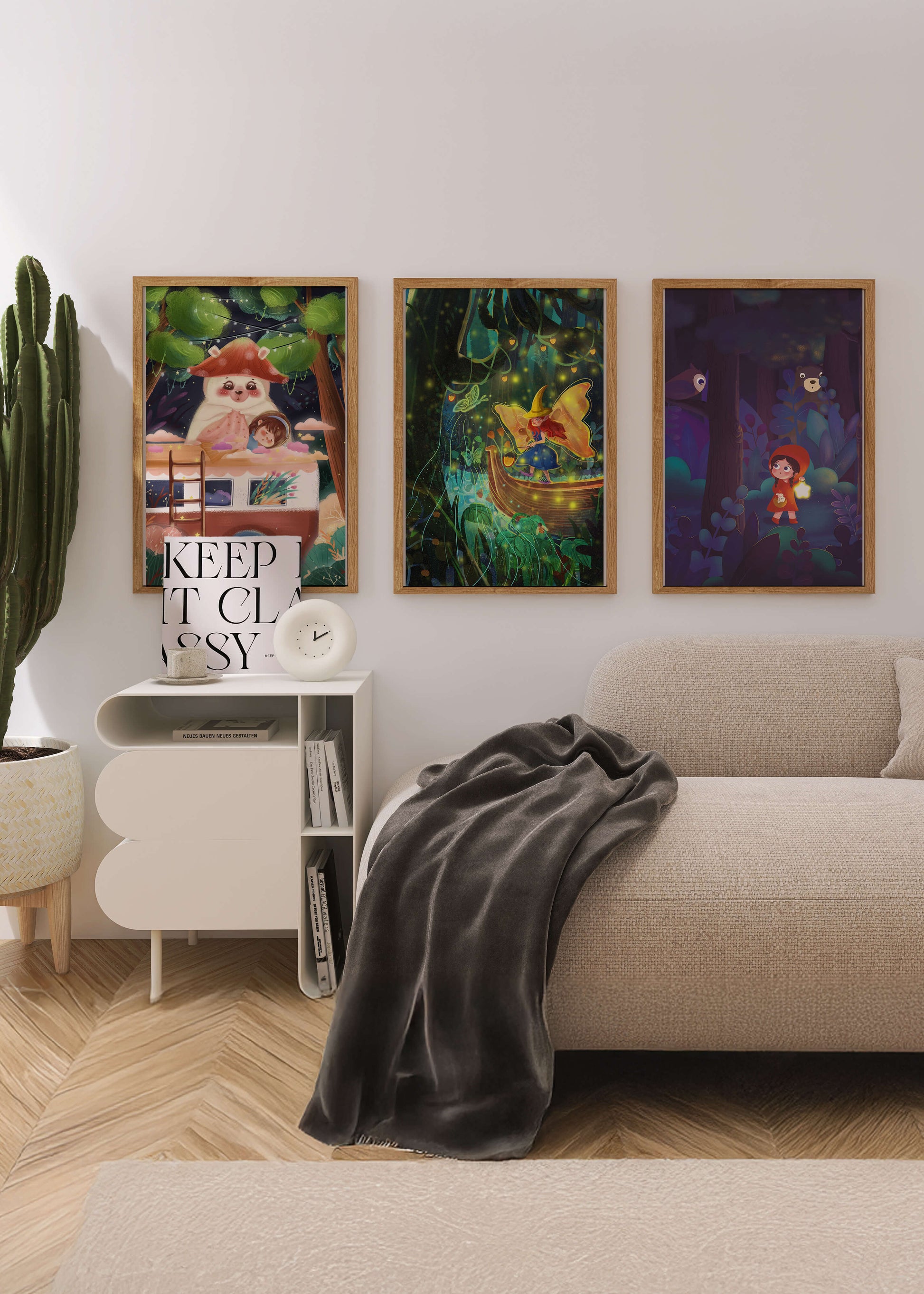 Triptyque d’illustrations fantastiques pour décoration enfantine