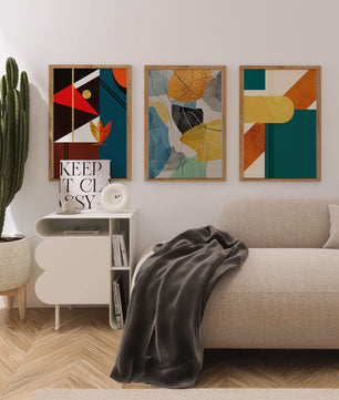 Art abstrait moderne avec des éléments géométriques et des détails dorés