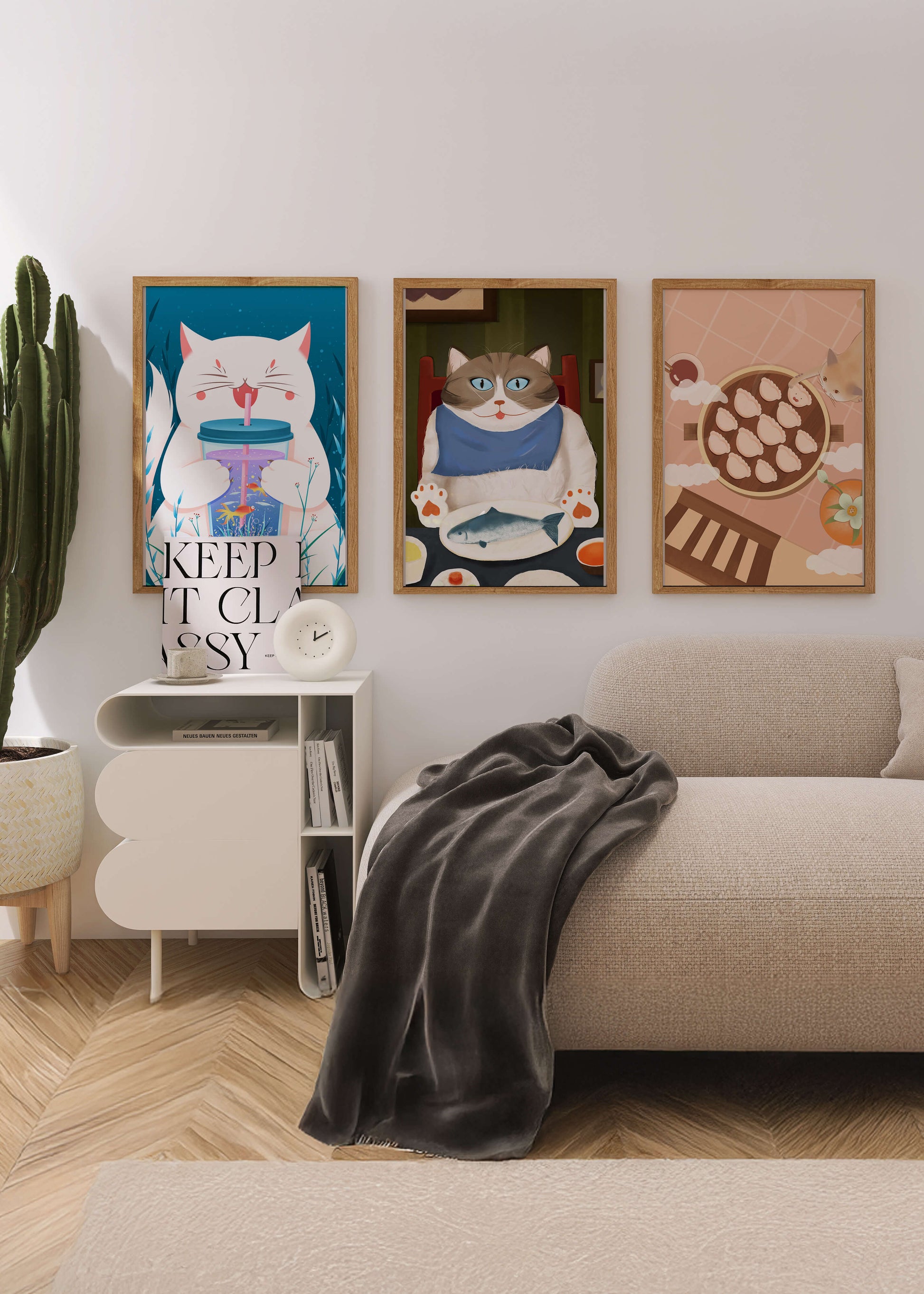 Ensemble d'illustrations de chats à thème culinaire