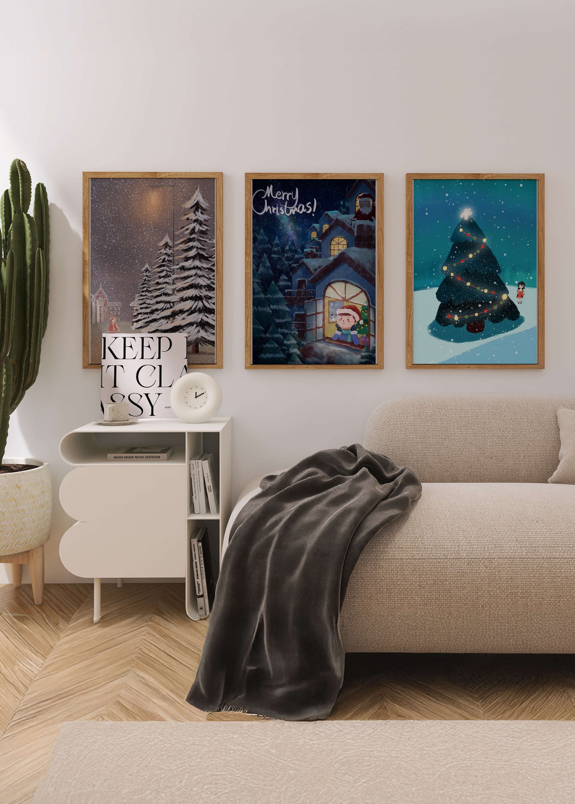 Decoración Navideña con Ilustraciones de Invierno y Ámbitos Festivos