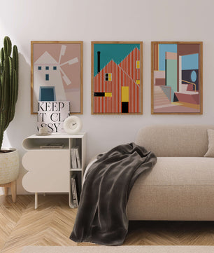 Œuvres d'art moderne avec design architectural dans un environnement minimaliste
