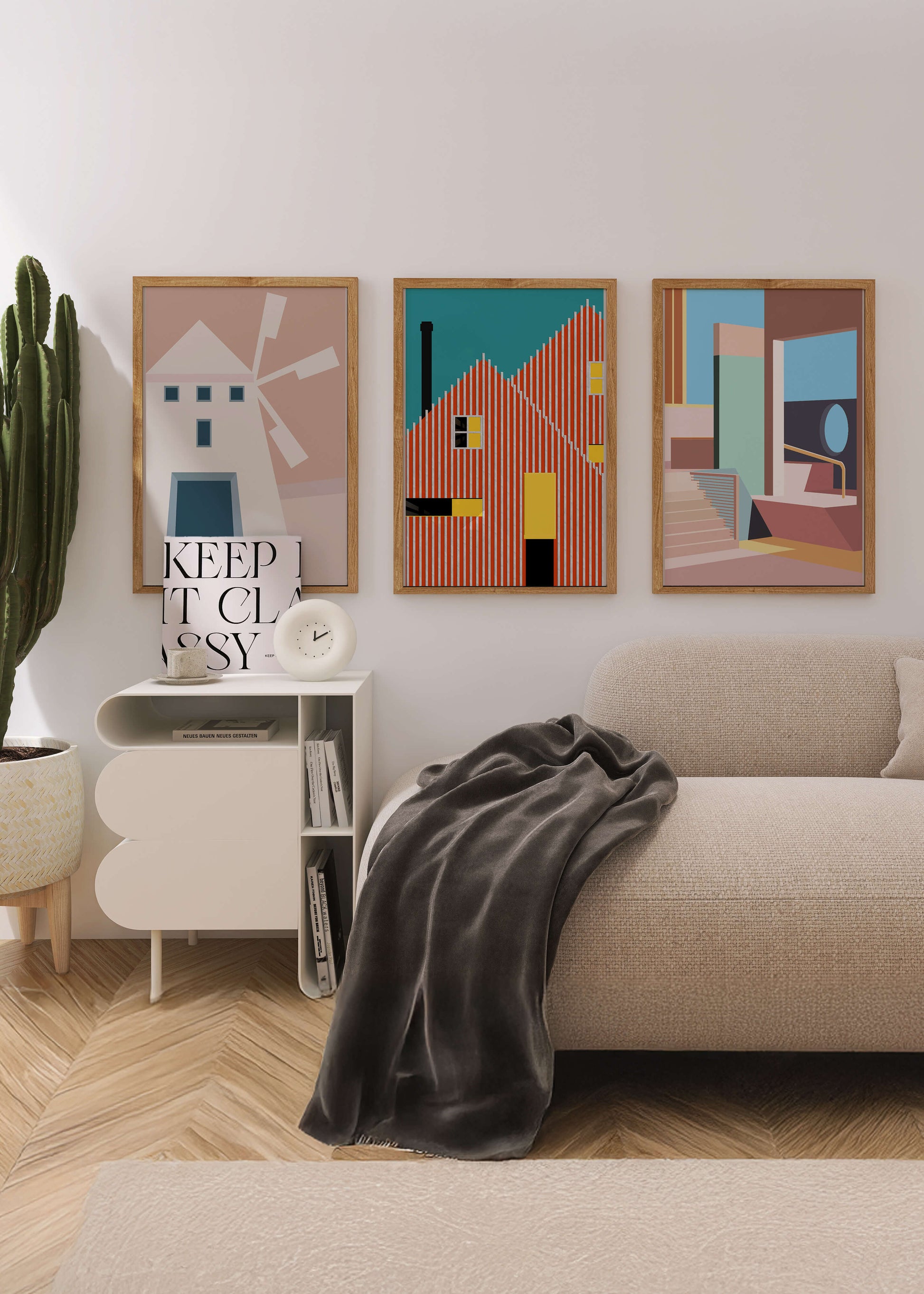 Œuvres d'art moderne avec design architectural dans un environnement minimaliste