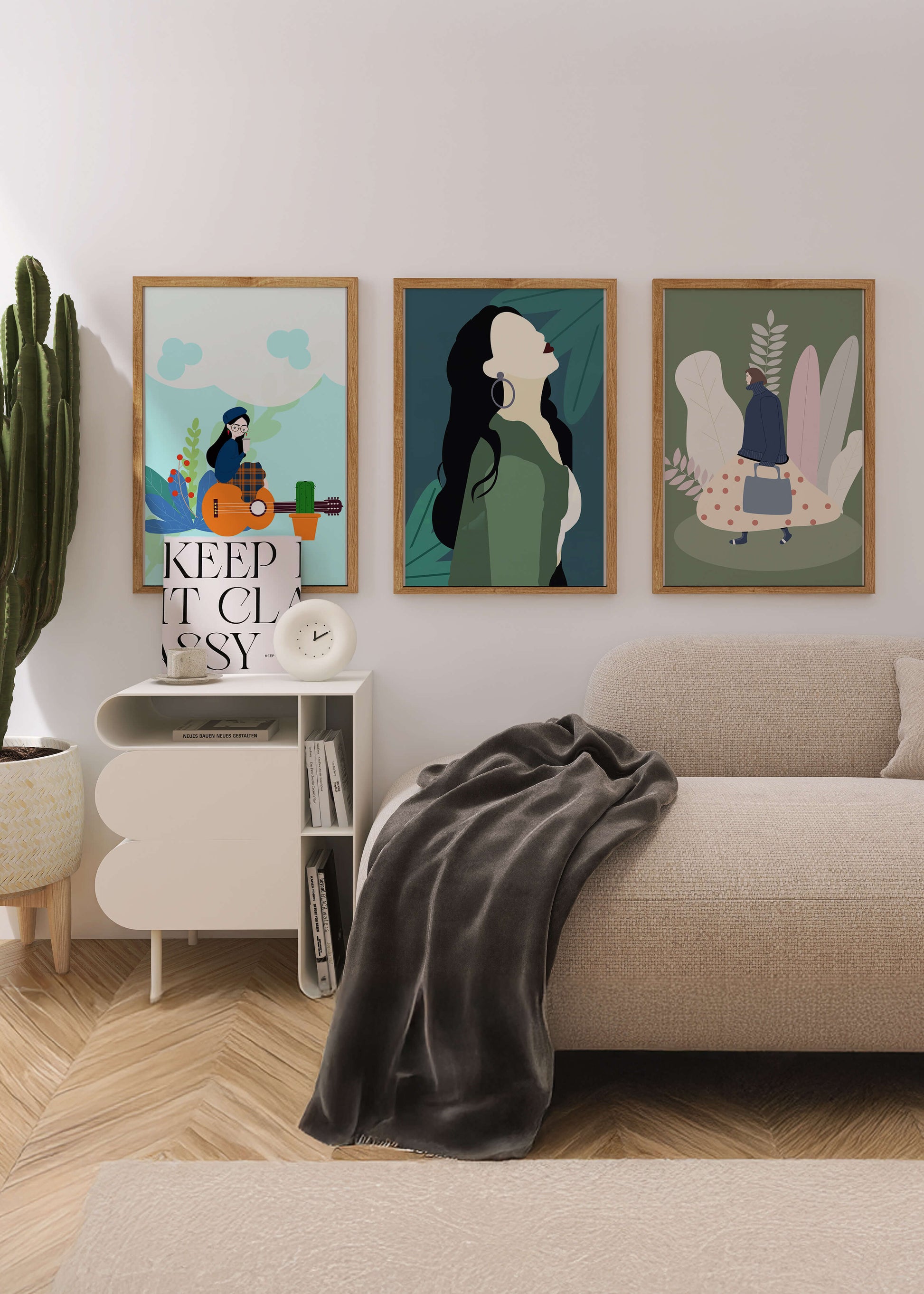 Triptyque d’Illustrations Modernes avec Figures Féminines