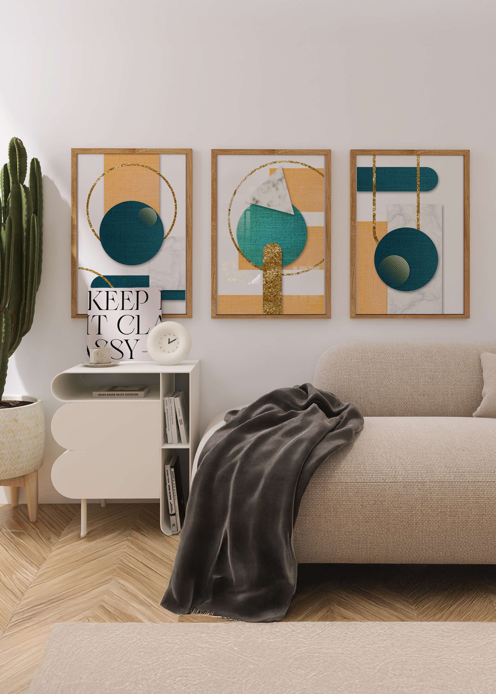 Art géométrique abstrait avec finition dorée