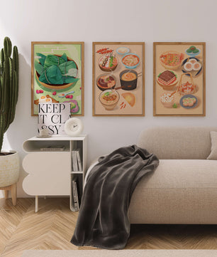 Illustrations de plats orientaux dans un style contemporain