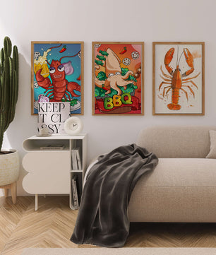 Affiches de fruits de mer amusants dans un style illustratif