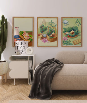 Tableaux d'art inspirés de la culture orientale avec des motifs de nourriture et de nature