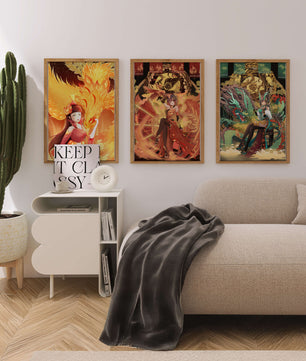 Fantasievolle Illustrationen mit mythologischen Motiven in leuchtenden Farben
