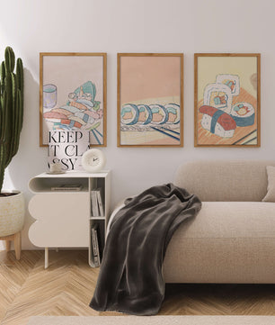 Ensemble d'art de sushi au design minimaliste dans un style aquarelle