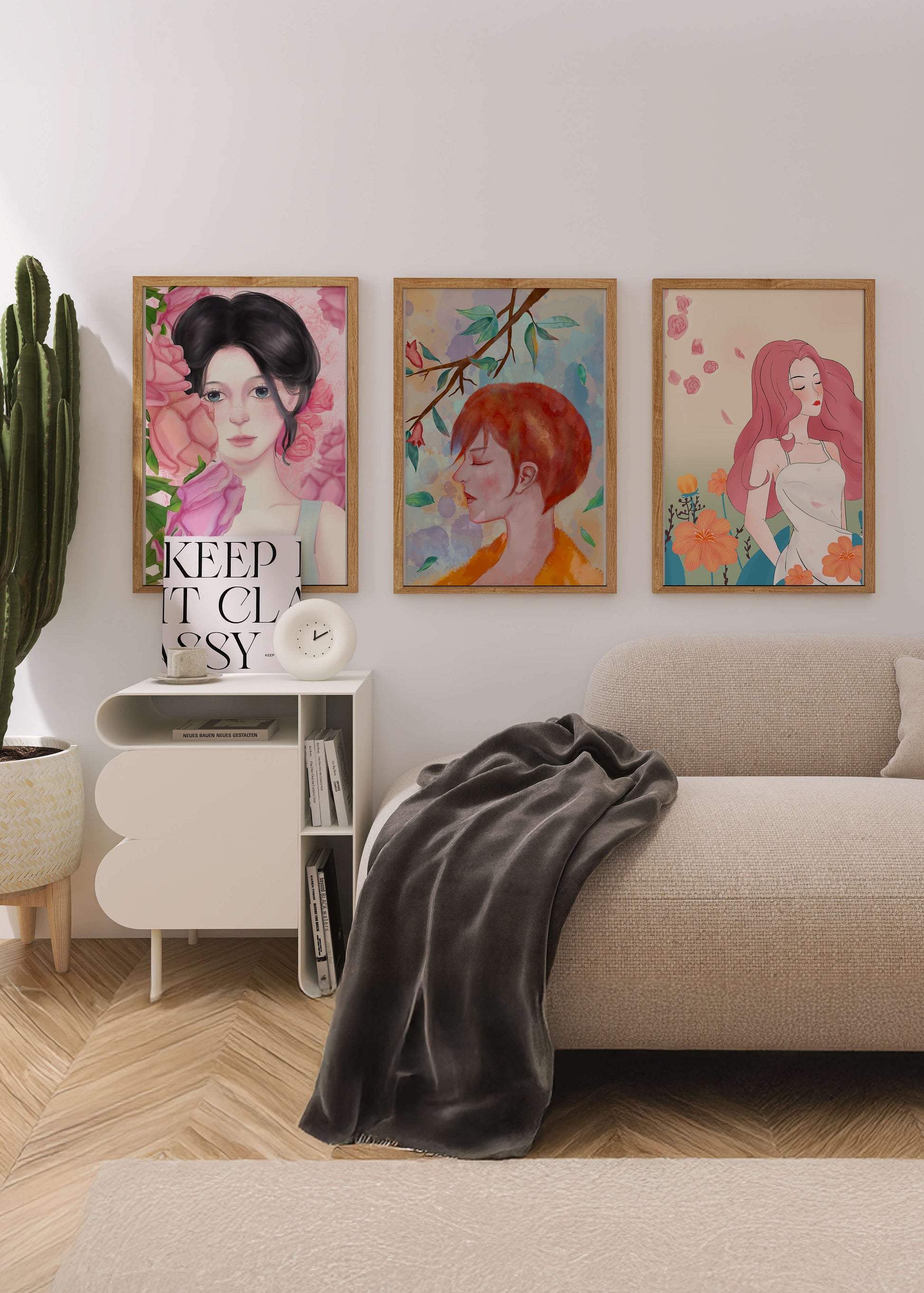 Peintures modernes de femmes avec fleurs en décoration intérieure