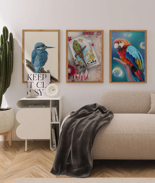 Arte Decorativo con Pájaros Coloridos en Impresión de Alta Calidad
