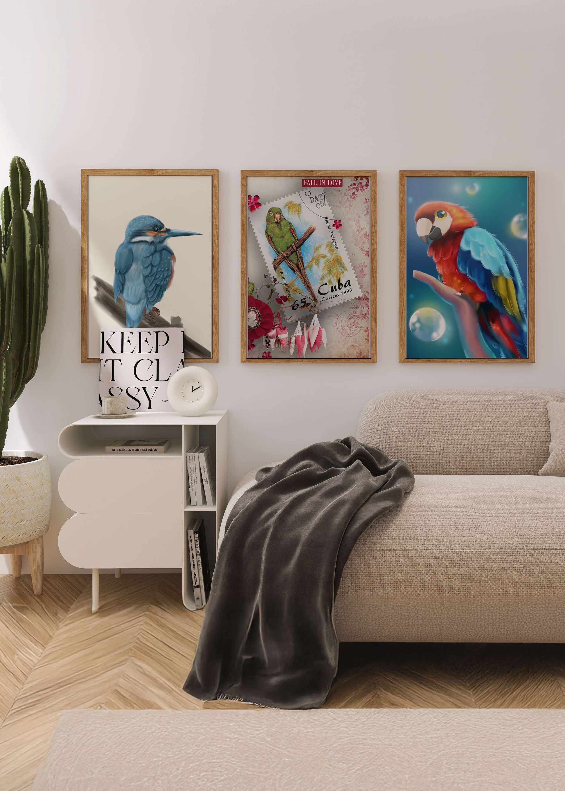 Arte Decorativo con Pájaros Coloridos en Impresión de Alta Calidad