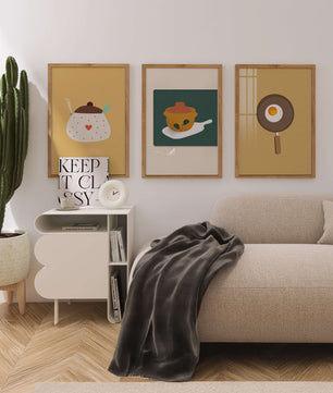 Trio de tableaux de cuisine aux motifs minimalistes et modernes