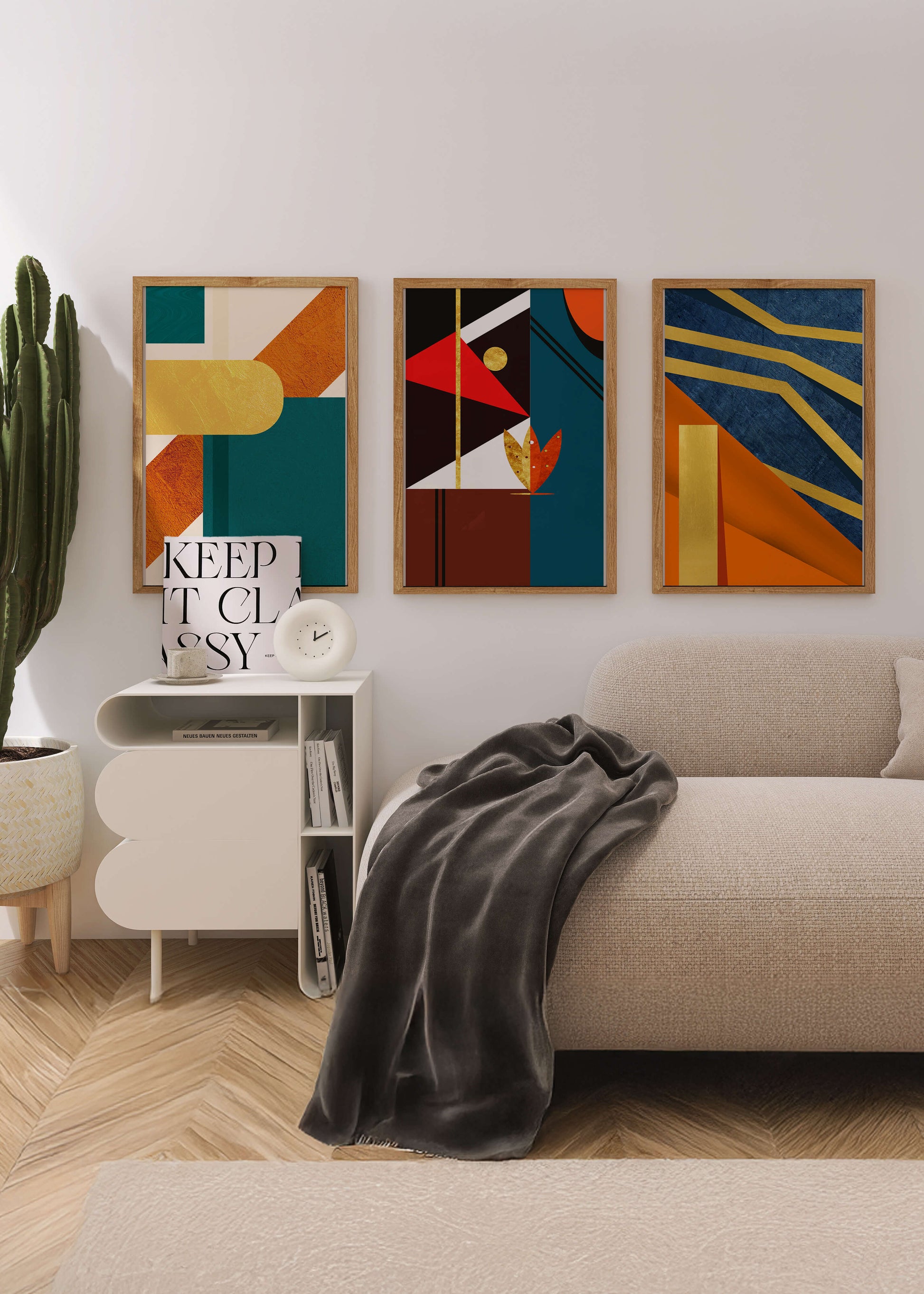 Conjunto de Arte Abstracto Colorido con Elementos Dorados