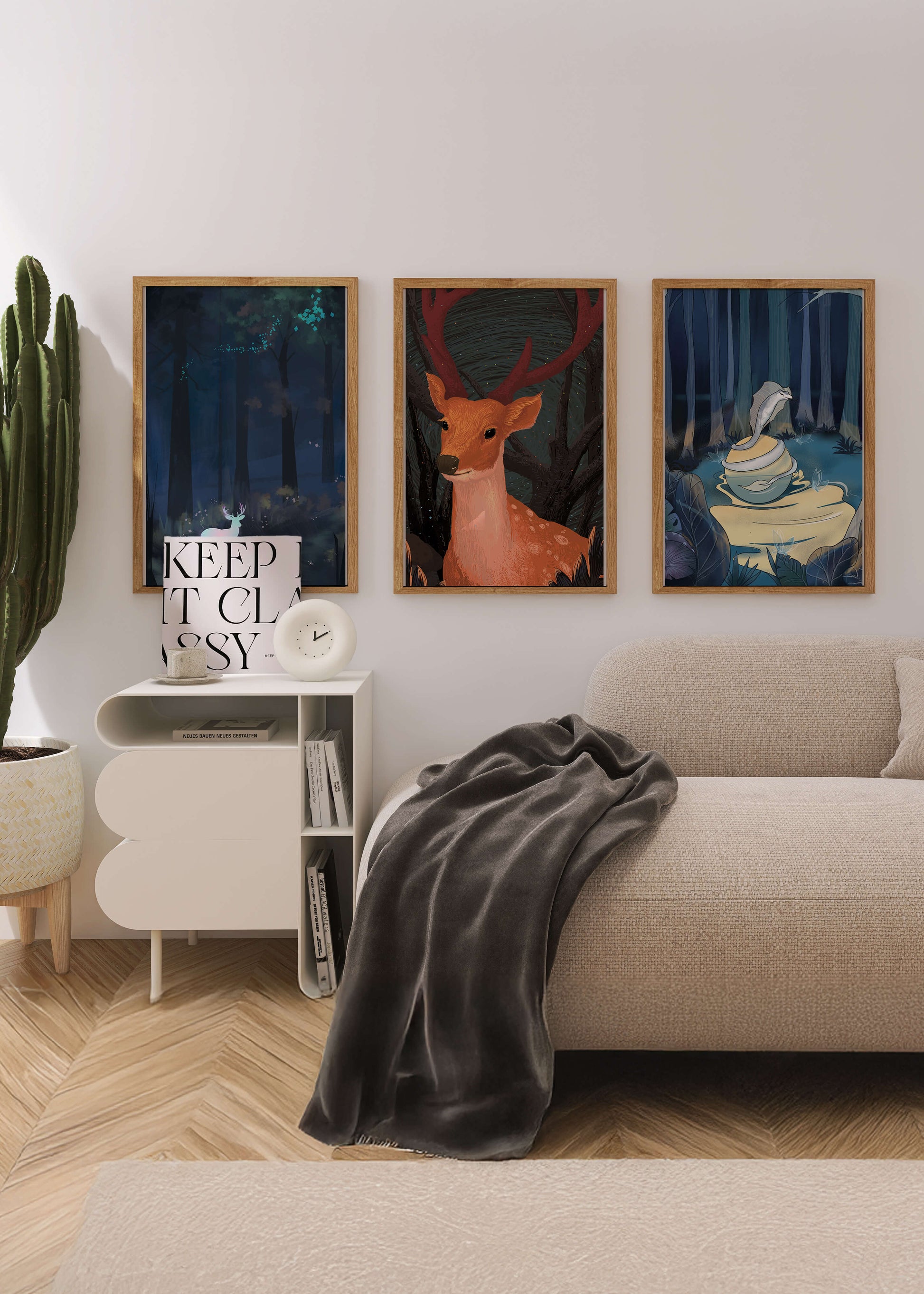 Tríptico De Animales En El Bosque Con Impresión Artística