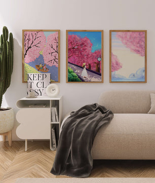Peintures de fleurs de cerisier encadrées avec de magnifiques paysages