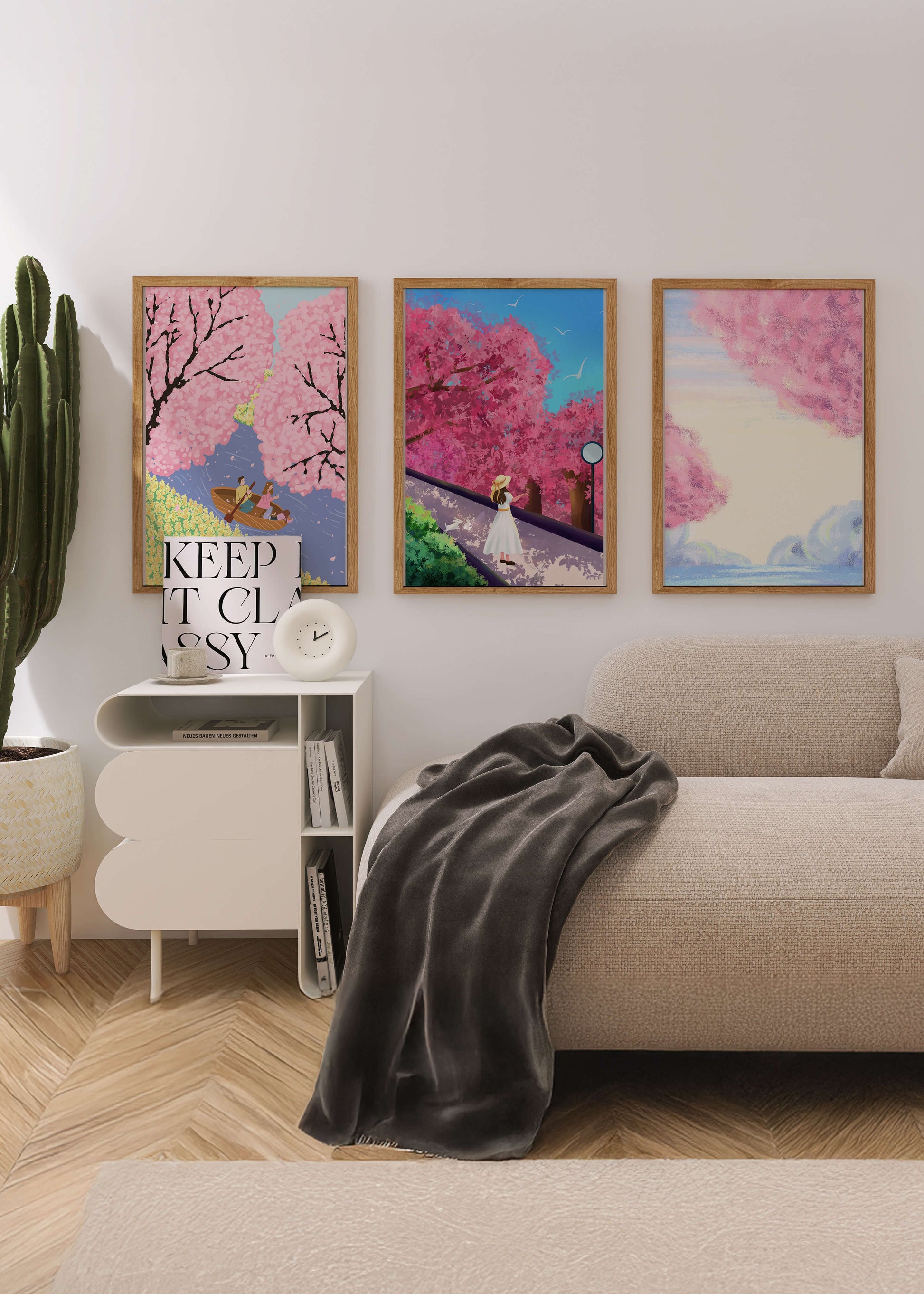Peintures de fleurs de cerisier encadrées avec de magnifiques paysages