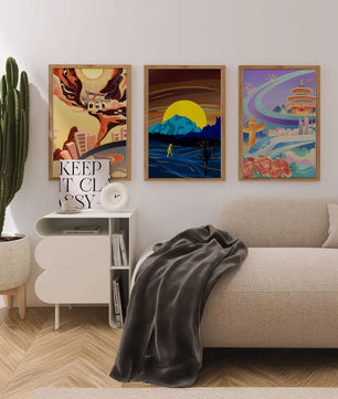 Set aus abstrakter Kunst mit Landschaften und modernem Design
