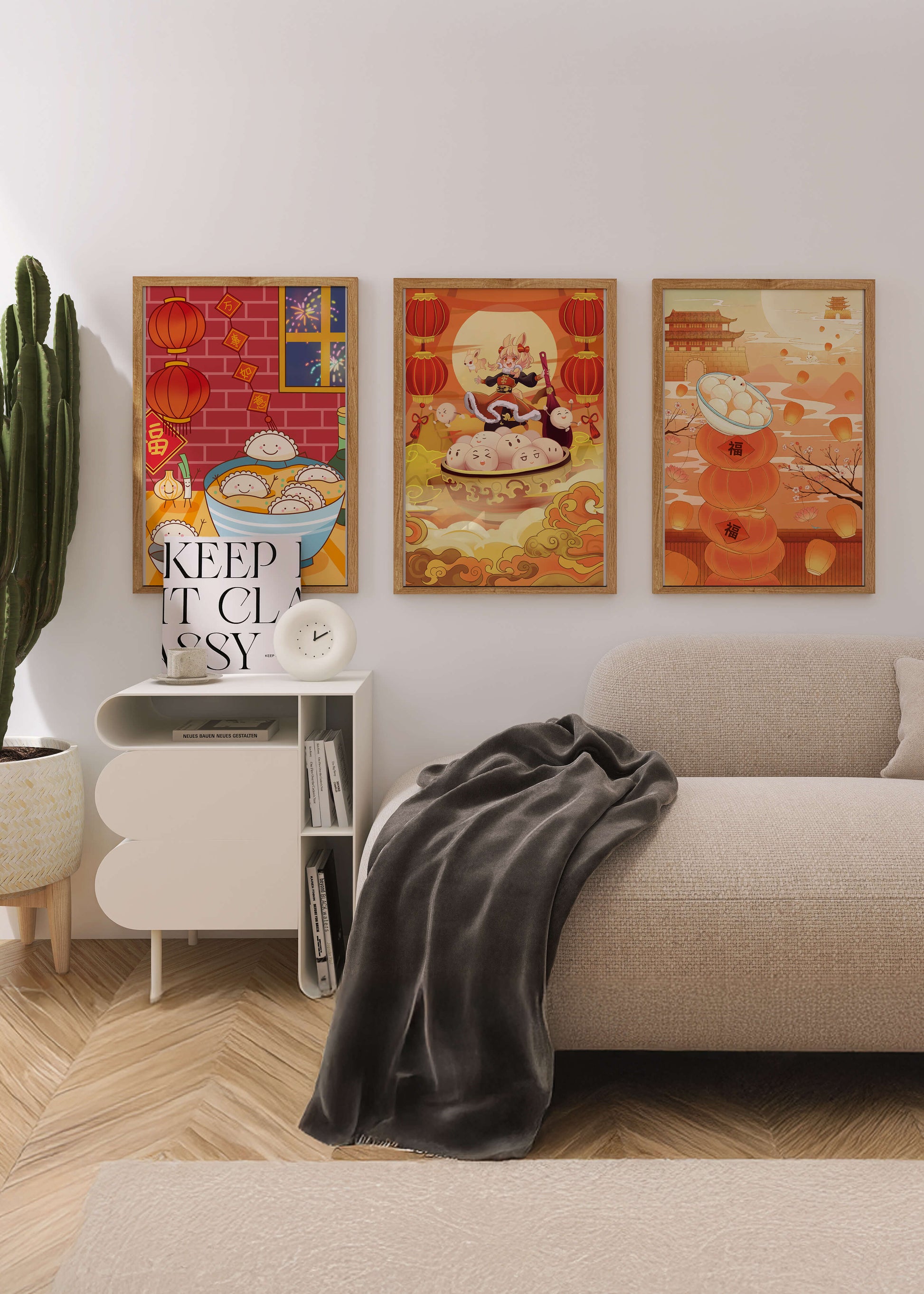 Illustrationen orientalischer Medien mit Festtagsmotiven und Kaninchen