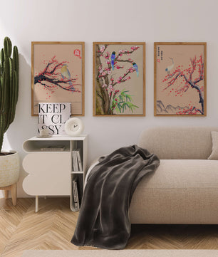 Decoración Oriental con Pájaros y Flores