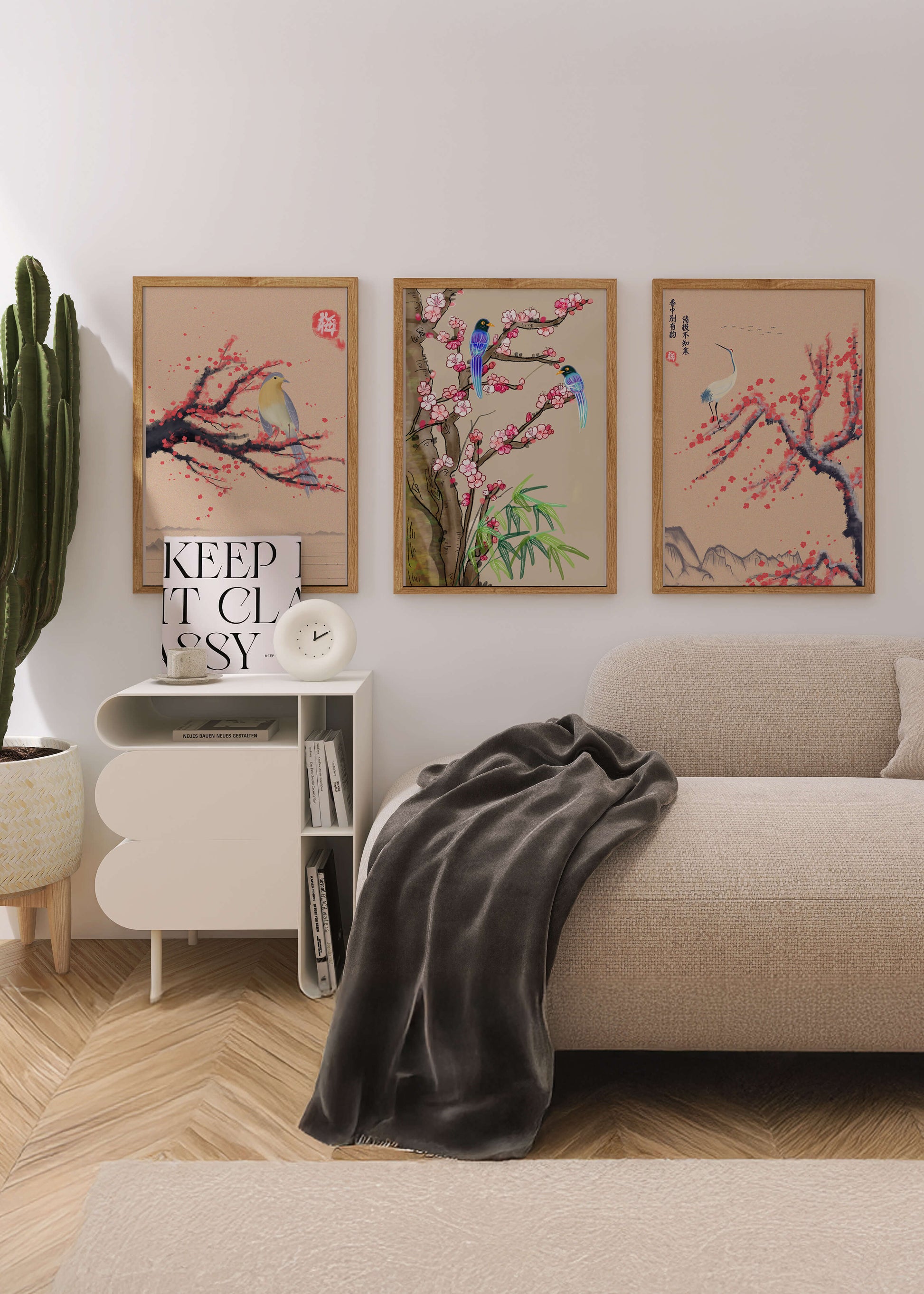 Decoración Oriental con Pájaros y Flores