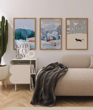 Ensemble d'illustrations hivernales avec des animaux et des paysages