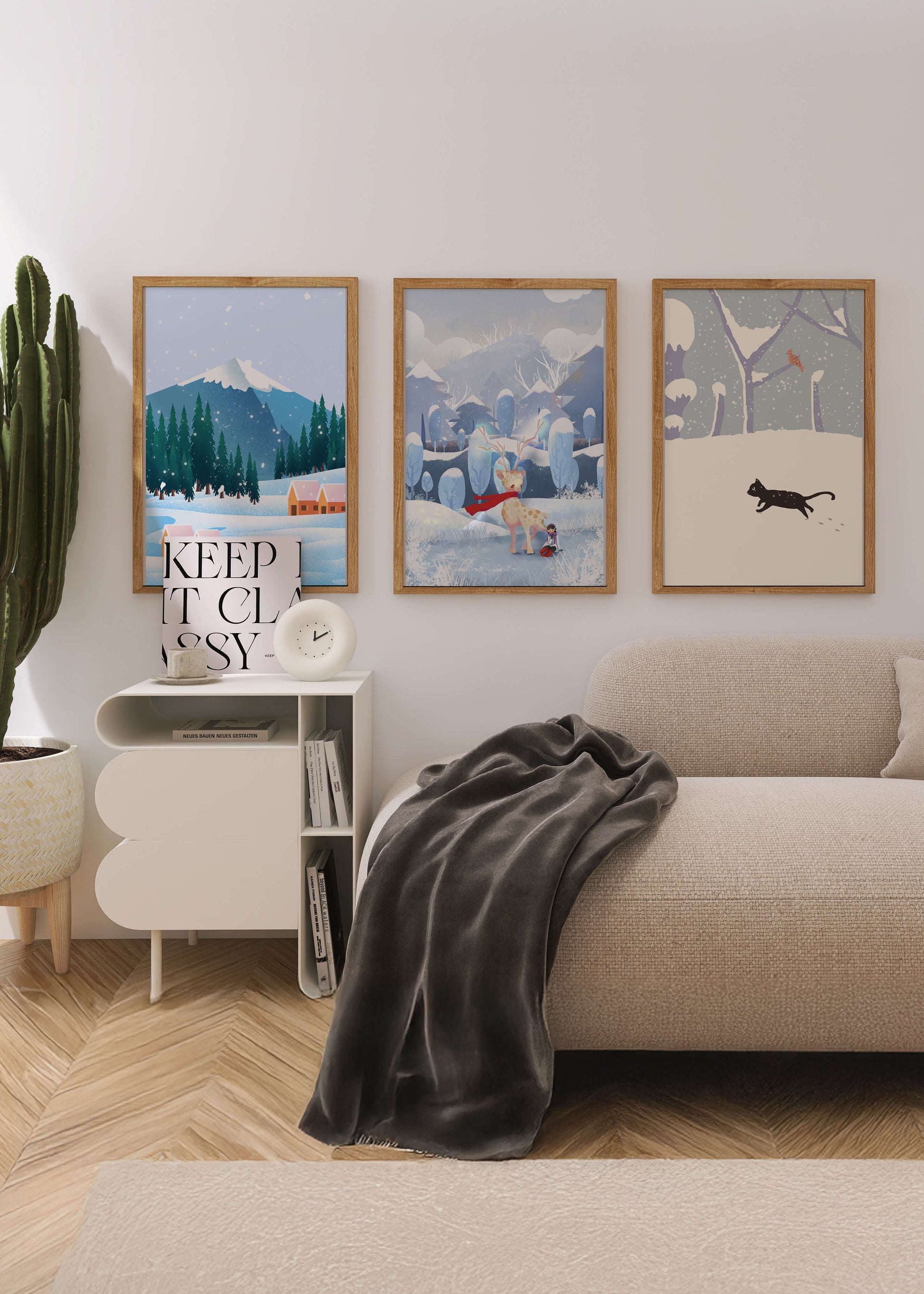 Conjunto de Ilustraciones Invernales con Animales y Paisajes