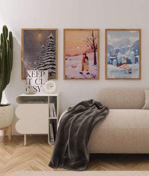 Dreier-Set mit Winterillustrationen in warmen und kalten Tönen