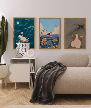 Triptyque d’Art avec Animaux et Paysages Illustrés
