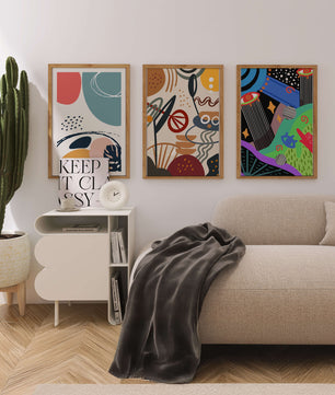 Ensemble de toiles abstraites modernes avec cadres en bois