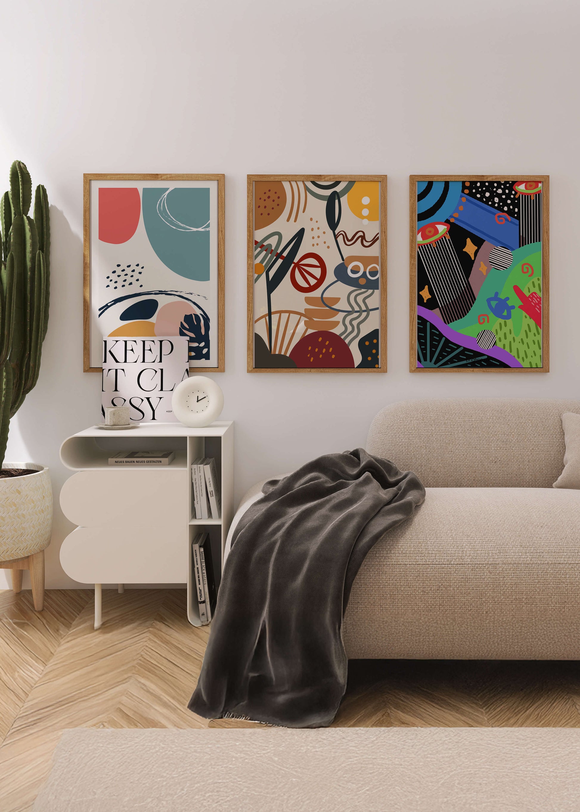 Ensemble de toiles abstraites modernes avec cadres en bois