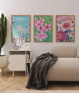 Buntes florales Triptychon mit Naturinspirationen