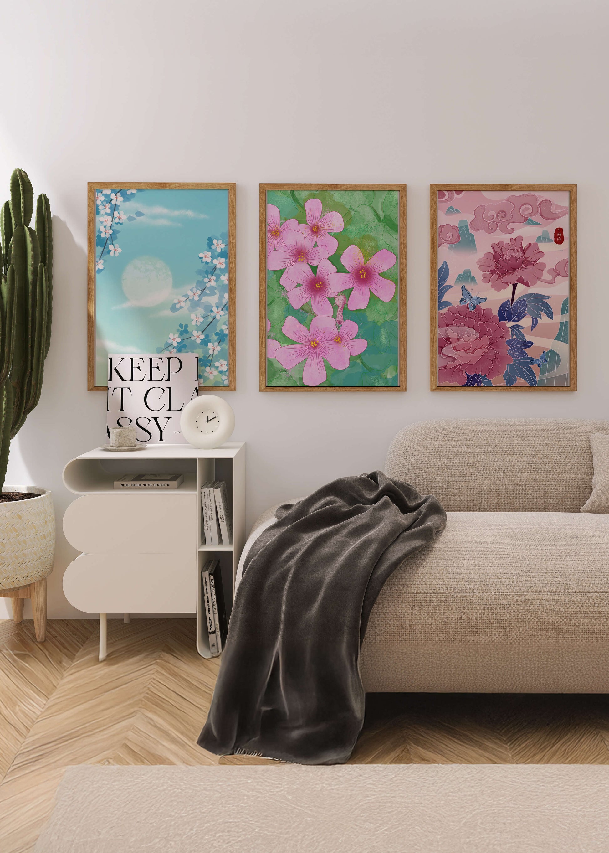 Buntes florales Triptychon mit Naturinspirationen