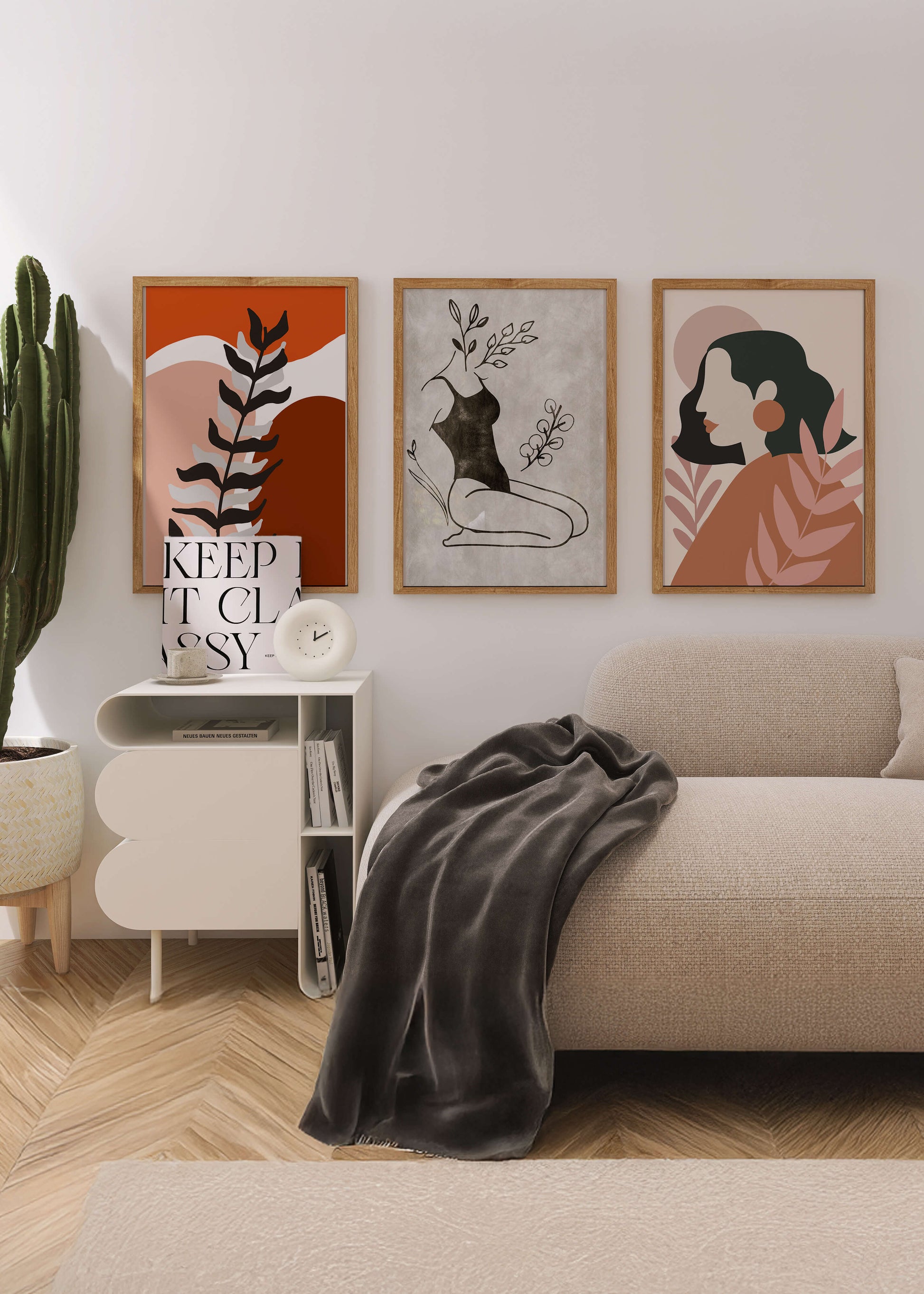 Triptyque d'art minimaliste dans des tons terreux