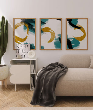 Decoración abstracta moderna sin marco con elementos dorados