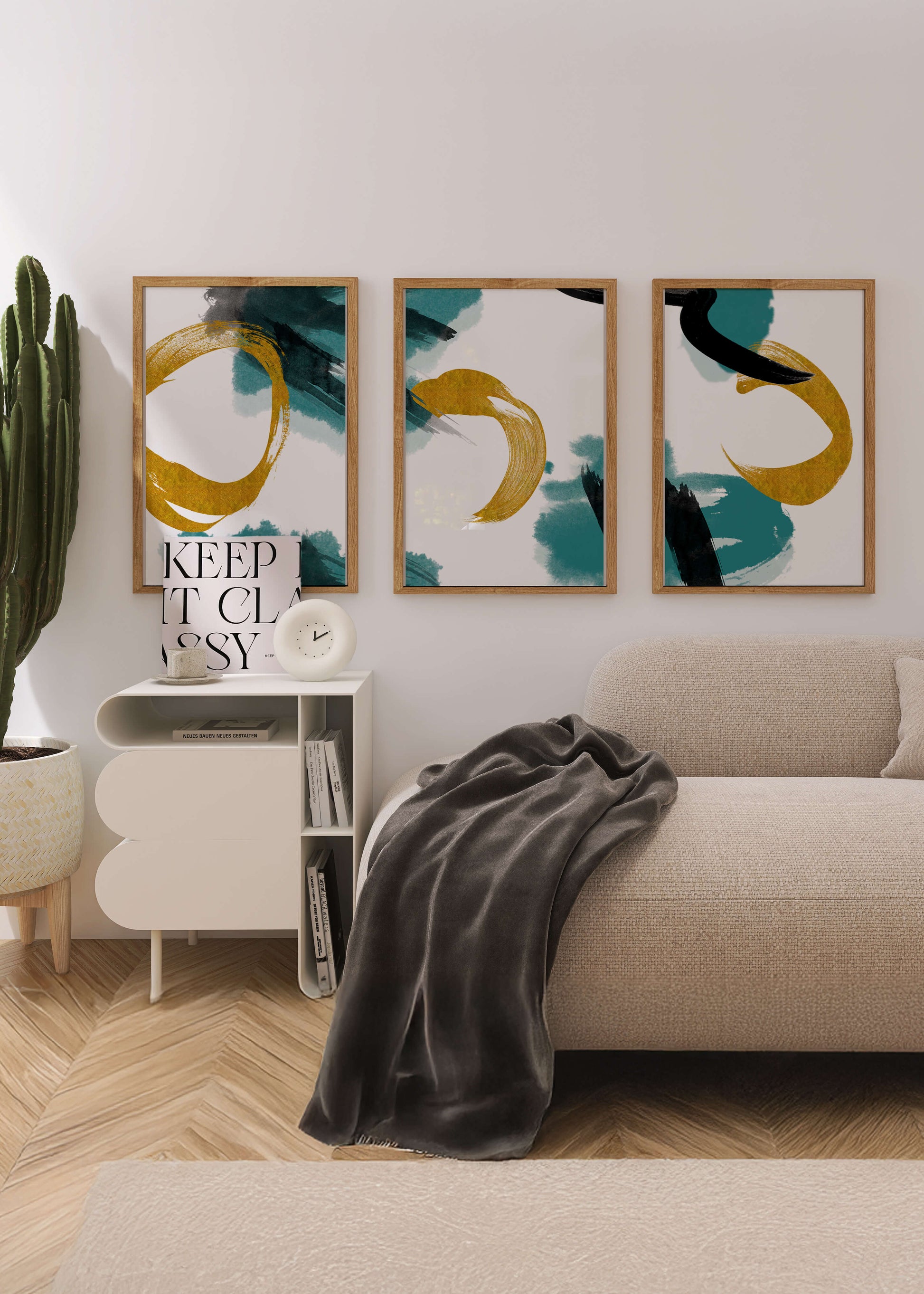 Decoración abstracta moderna sin marco con elementos dorados