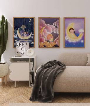 Ensemble de tableaux pour enfants avec lune et étoiles