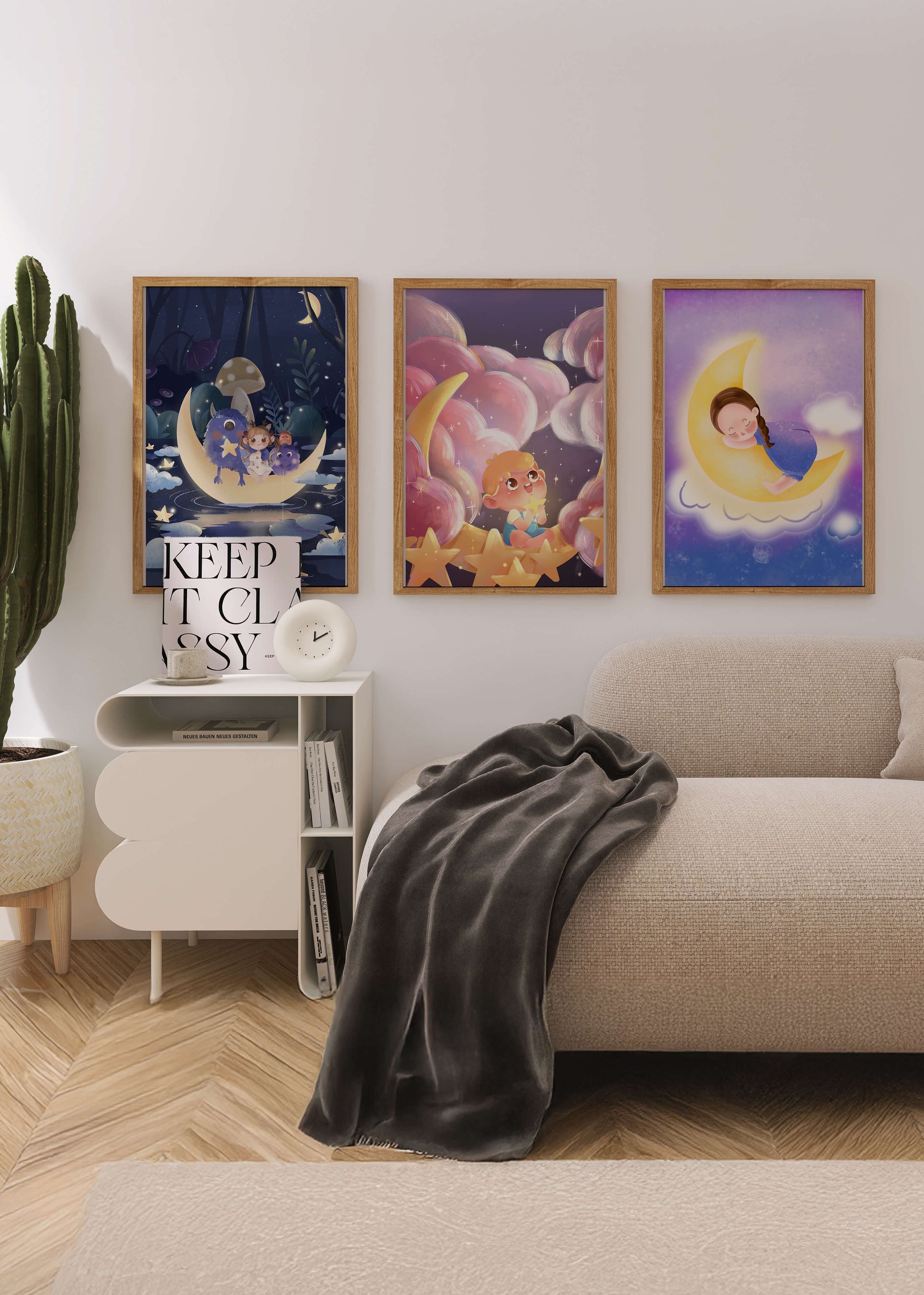 Conjunto De Cuadros Infantiles Con Luna Y Estrellas