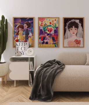 Ensemble de trois illustrations artistiques au style coloré