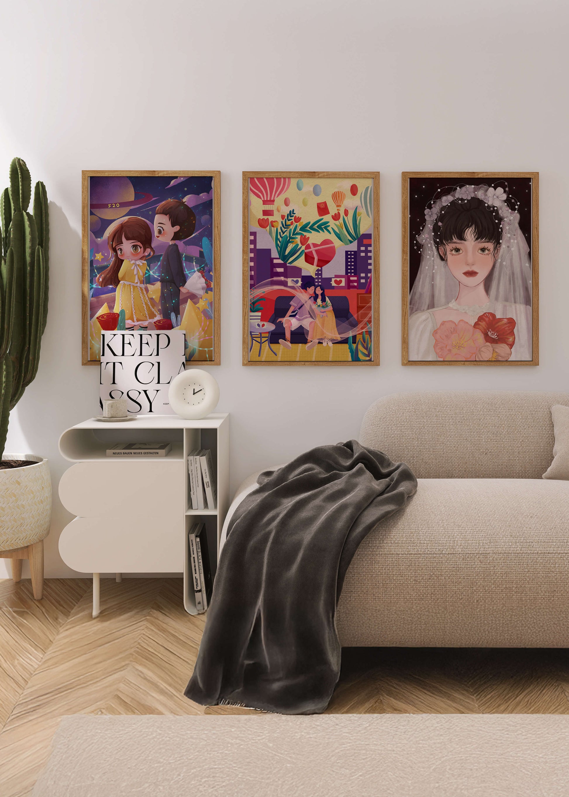 Conjunto De Tres Ilustraciones Artísticas Con Estilo Colorido