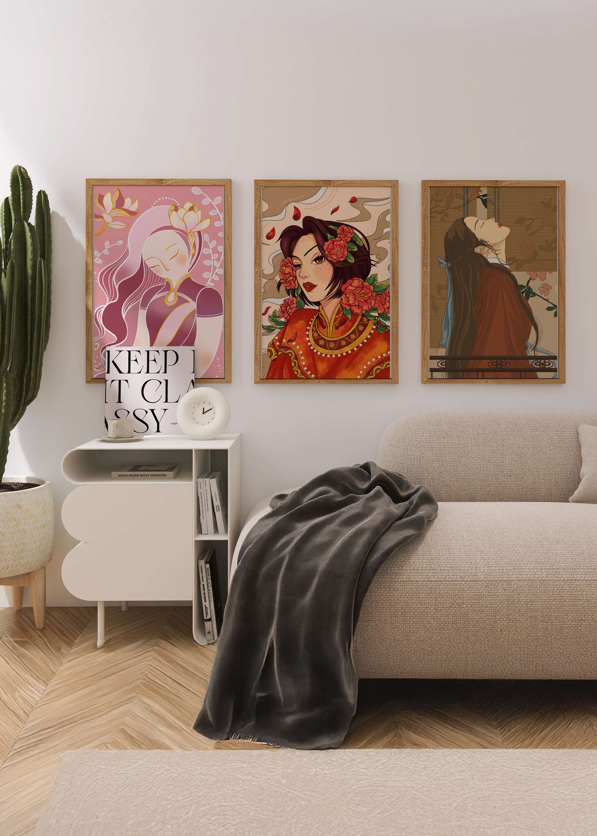 Conjunto de Ilustraciones de Estilo Asiático Presentadas Sin Marco en Fondo Claro